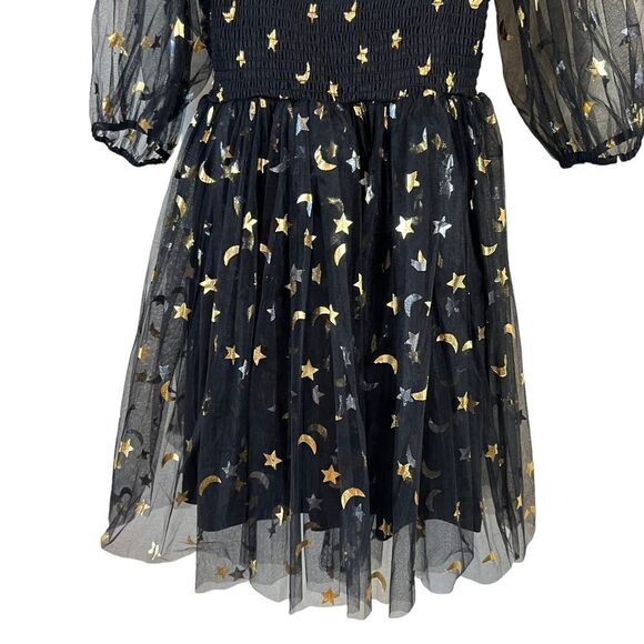 Lace & Beads Brielle Babydoll Mini Dress in Black Moon Print - Picture 13 of 15